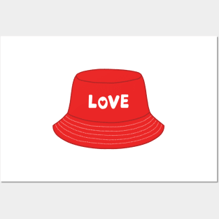 Red bucket hat with love text Posters and Art